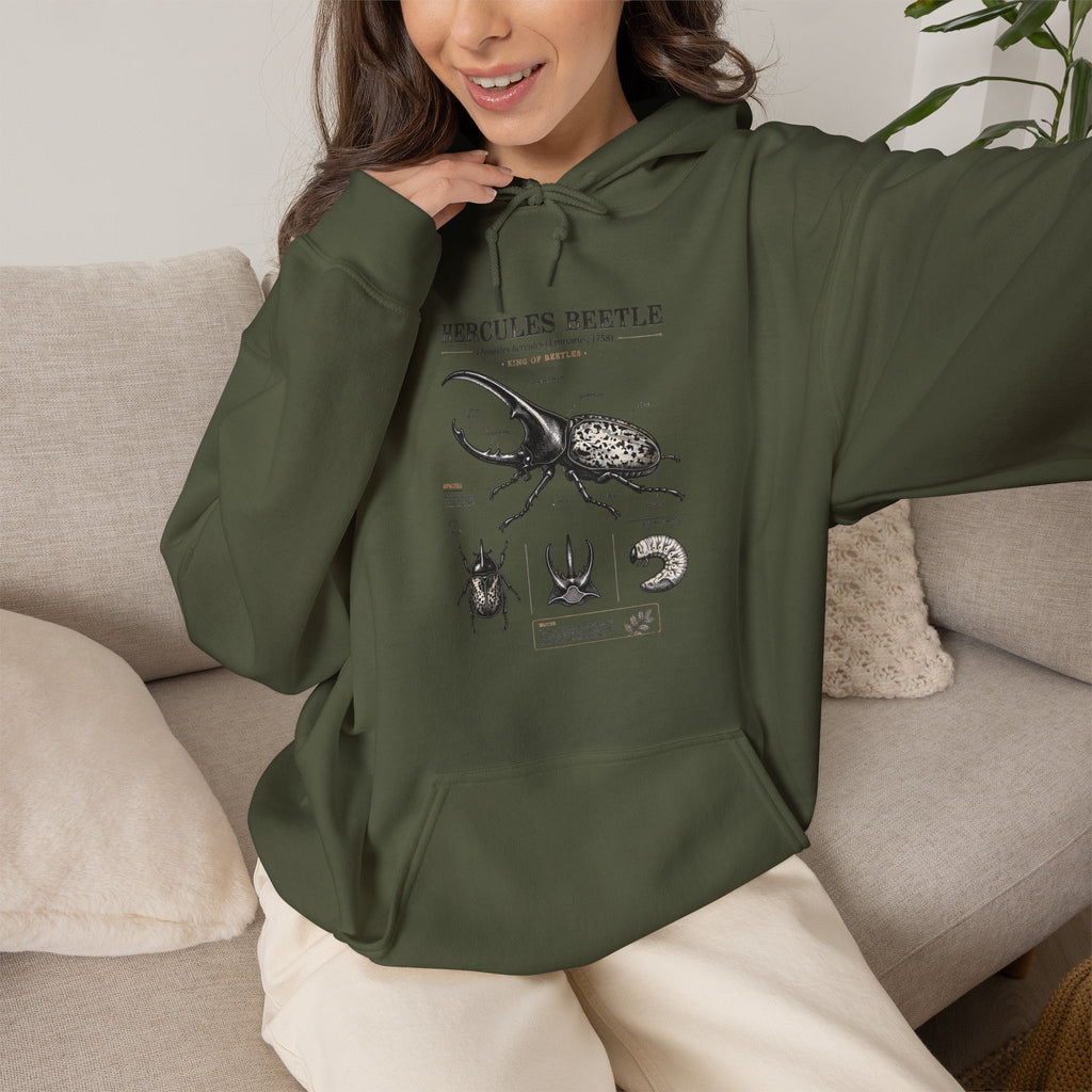 Hercules Beetle Anatomy Hoodie — Vintage Entomology Illustration Sweatshirt