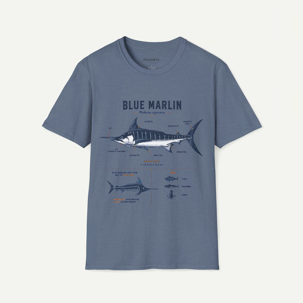 Blue Marlin Anatomy T-Shirt — Vintage Marine Fish Illustration Tee