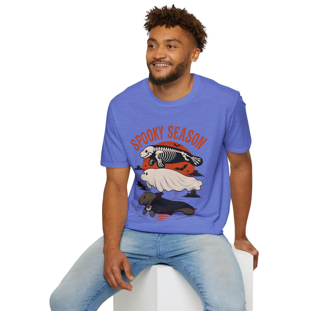 Spooky Season T-Shirt – Retro Skeleton Manatee Halloween Tee