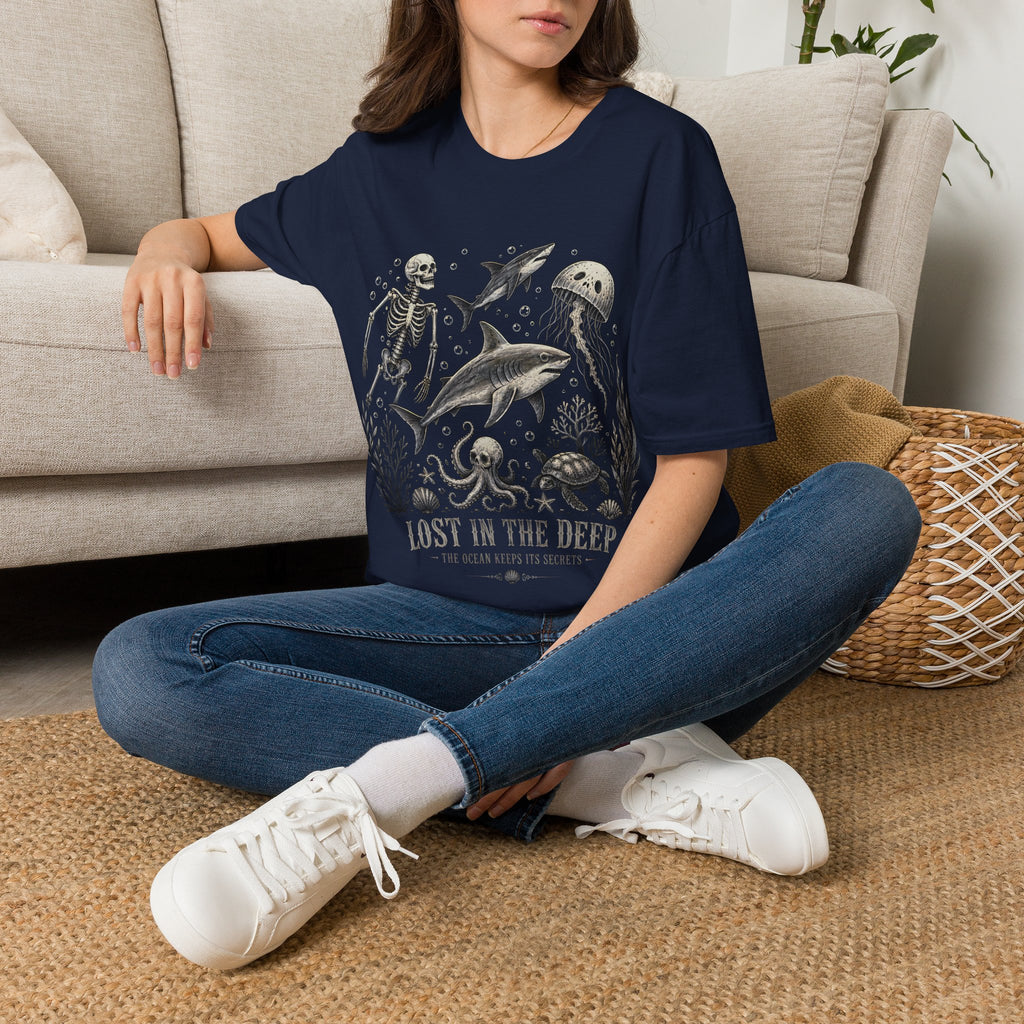 Ocean Skeleton Tee — "Lost in the Deep" Shark & Jellyfish Graphic Shirt