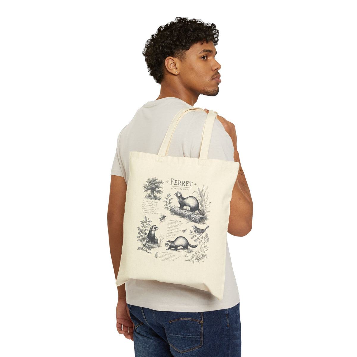 Ferret Anatomy Canvas Tote Bag — Vintage Wildlife Diagram Grocery & Book Bag