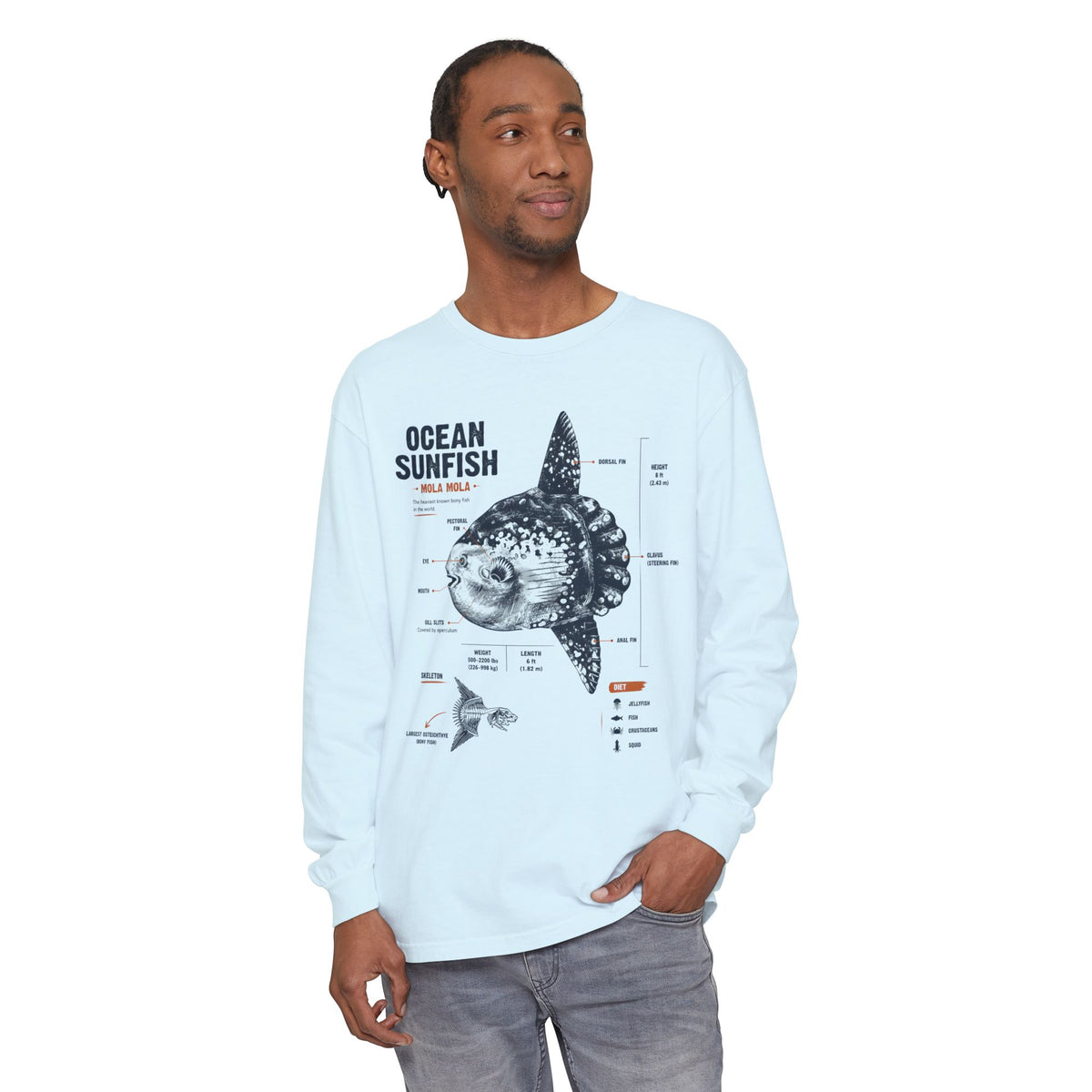 Sunfish Anatomy Long Sleeve Tee — Ocean Sunfish Diagram Shirt