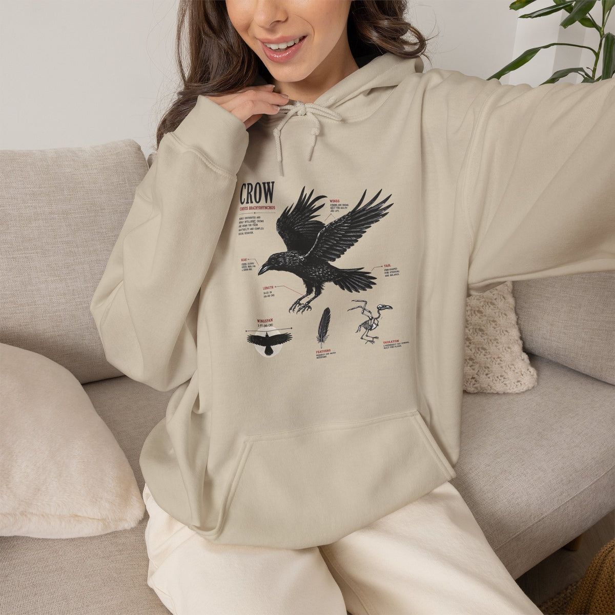 Crow Anatomy Hoodie — Vintage Raven Diagram Hooded Sweatshirt