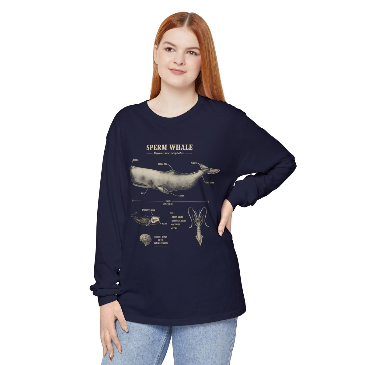 Sperm Whale Anatomy Long Sleeve Tee — Marine Life Graphic Shirt