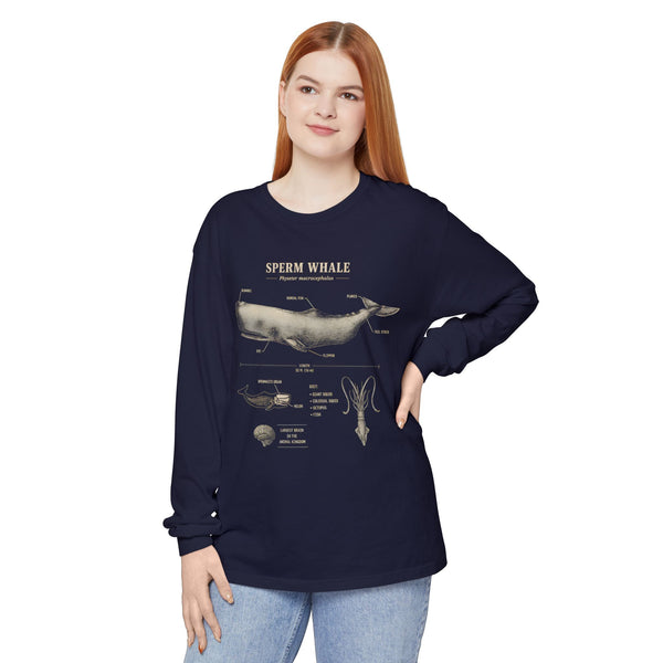 Sperm Whale Anatomy Long Sleeve Tee — Marine Life Graphic Shirt