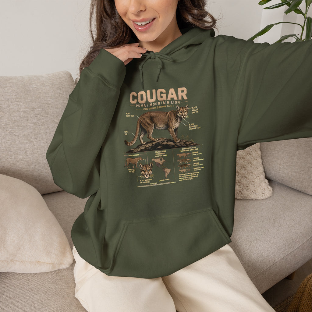 Cougar Anatomy Hoodie — Vintage Wildlife Diagram Pullover for Nature Lovers