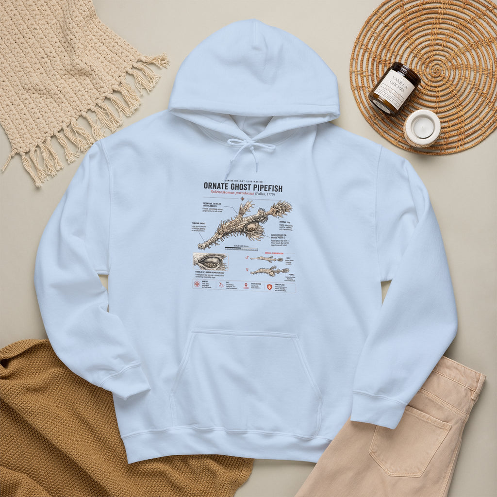 Ornate Ghost Pipefish Anatomy Hoodie — Scientific Diagram Pullover