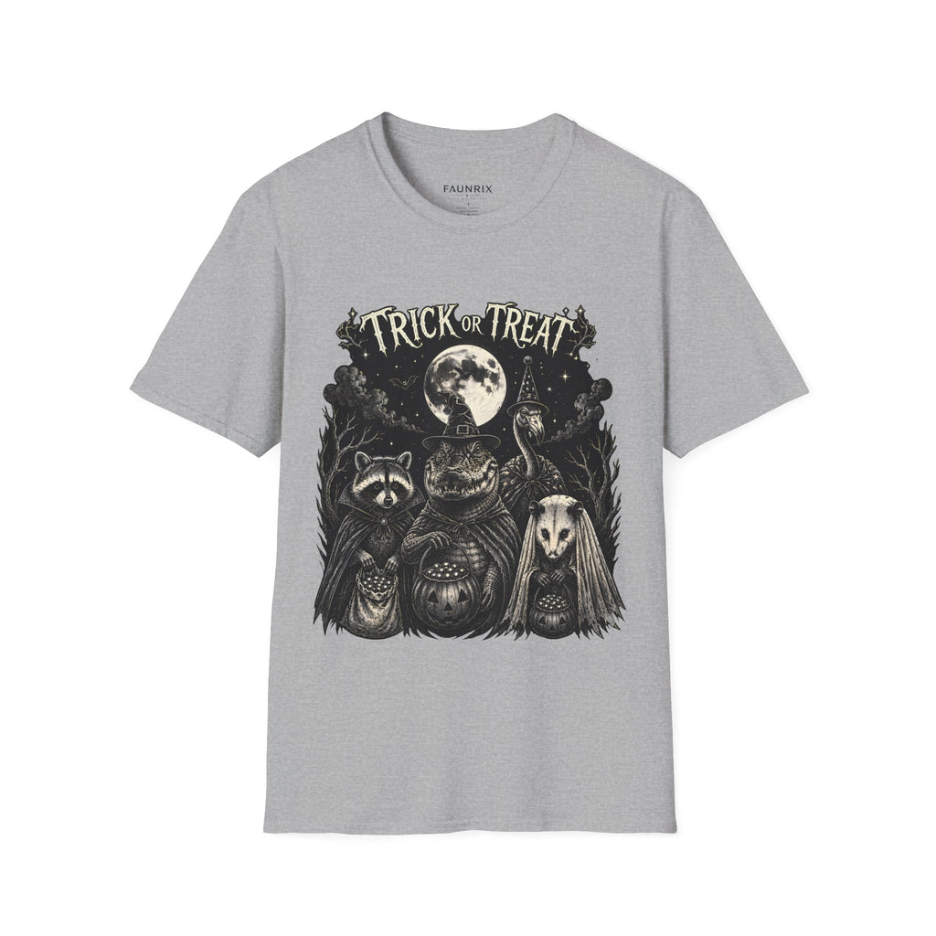 Halloween 'Trick or Treat' T-Shirt — Spooky Moon & Creatures Graphic