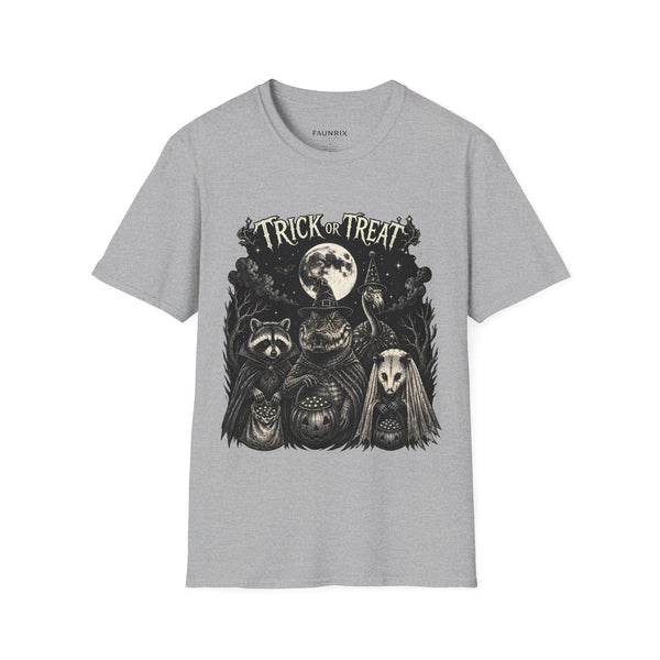 Halloween 'Trick or Treat' T-Shirt — Spooky Moon & Creatures Graphic