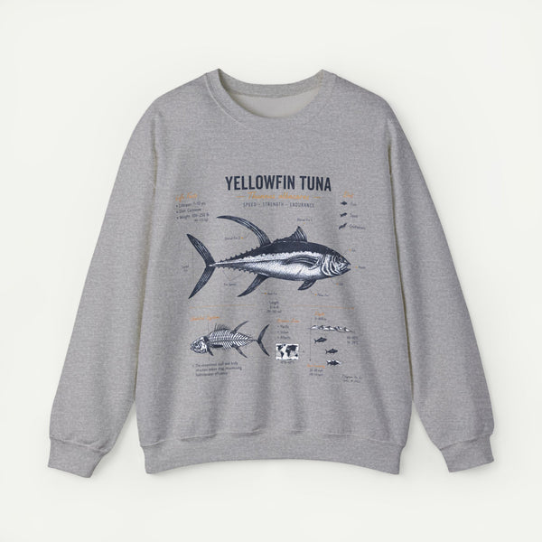 Yellowfin Tuna Anatomy Sweatshirt — Vintage Fish Illustration Crewneck