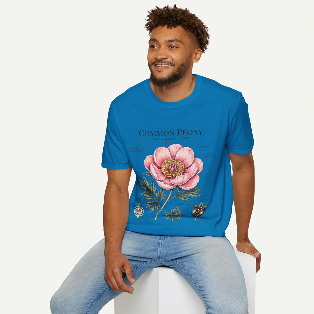Peony Botanical T-Shirt — "Common Peony" Anatomy Floral Illustration
