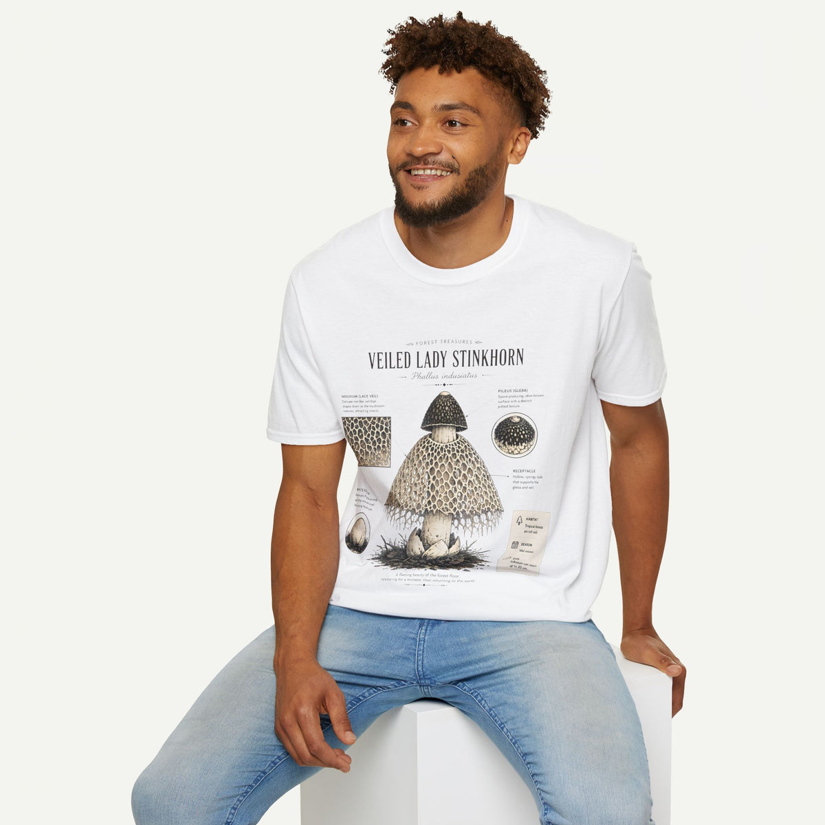 Veiled Lady Stinkhorn Mushroom Tee — Botanical Mycology Anatomy T-Shirt