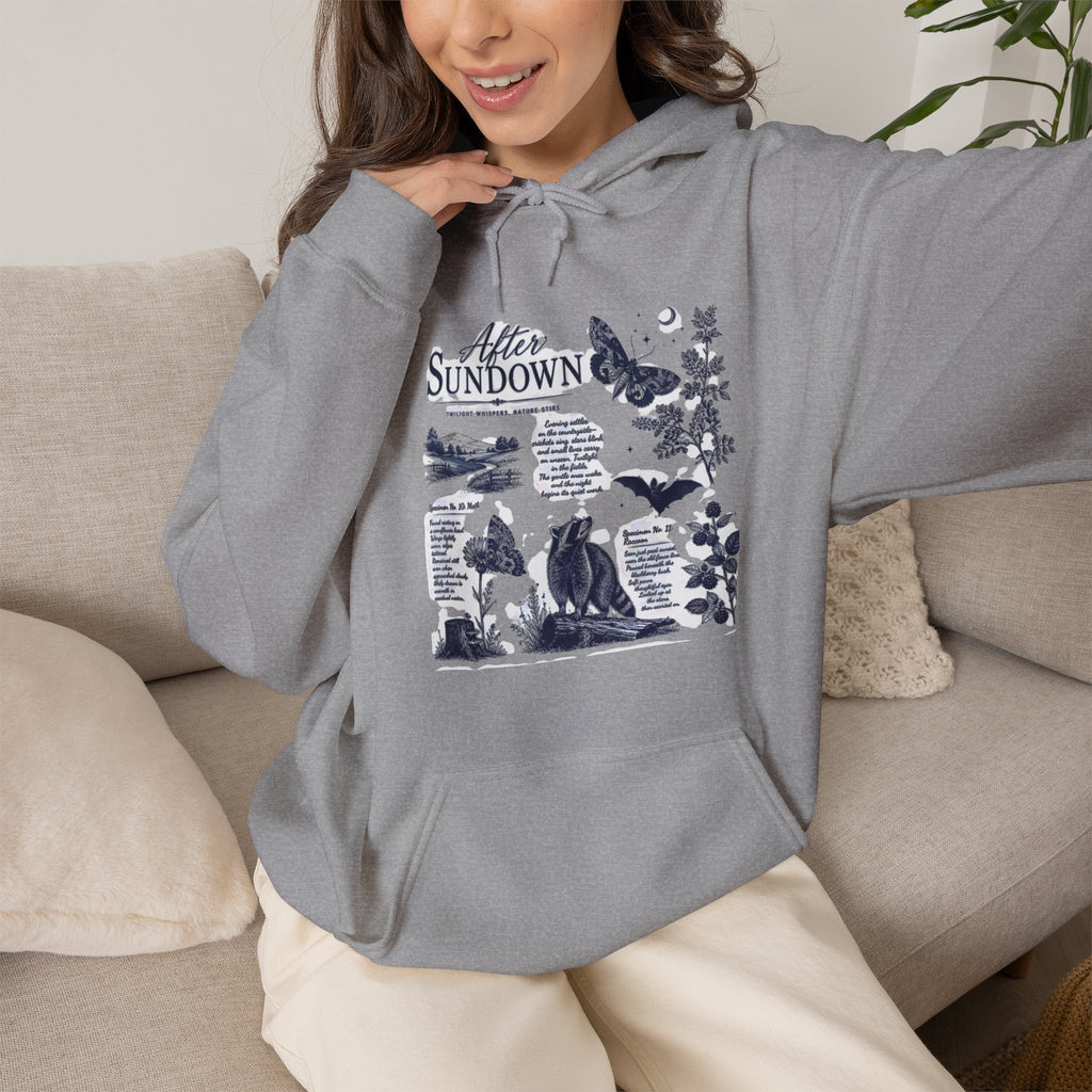 Sunset Foxes Hoodie — "After Sundown" Nature Graphic Pullover