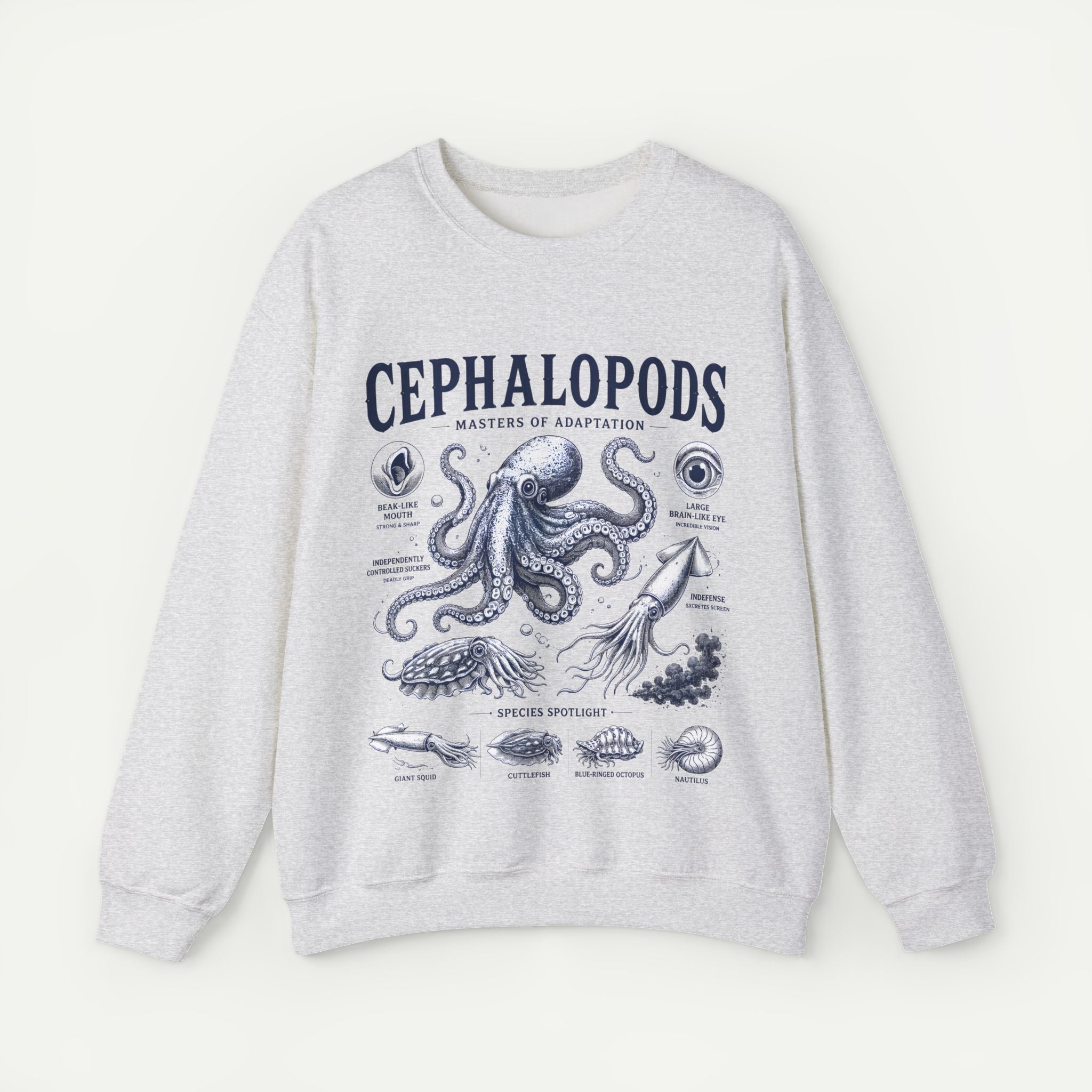Cephalopods Crewneck Sweatshirt — Vintage Marine Biology Octopus Illustration Secondary image