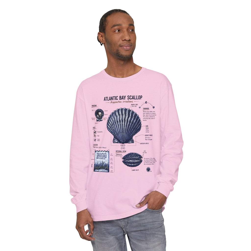 Atlantic Bay Scallop Shell Long Sleeve Tee - Scientific Shell Diagram