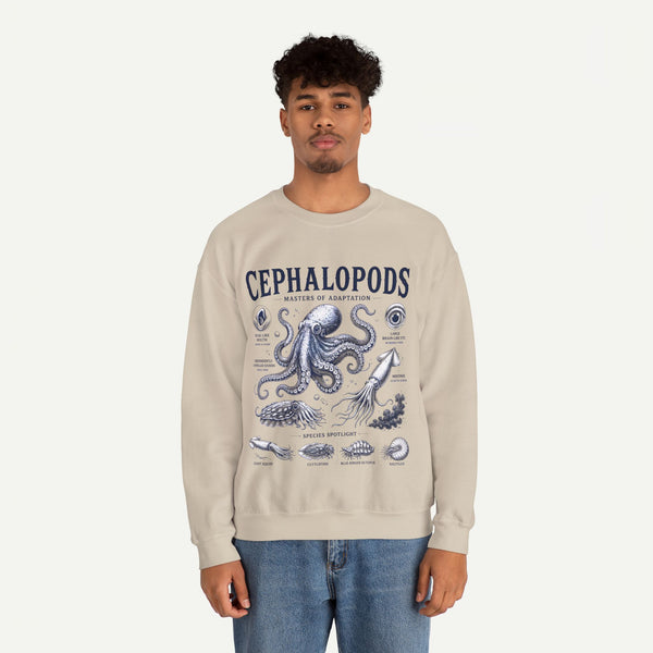Cephalopods Crewneck Sweatshirt — Vintage Marine Biology Octopus Illustration