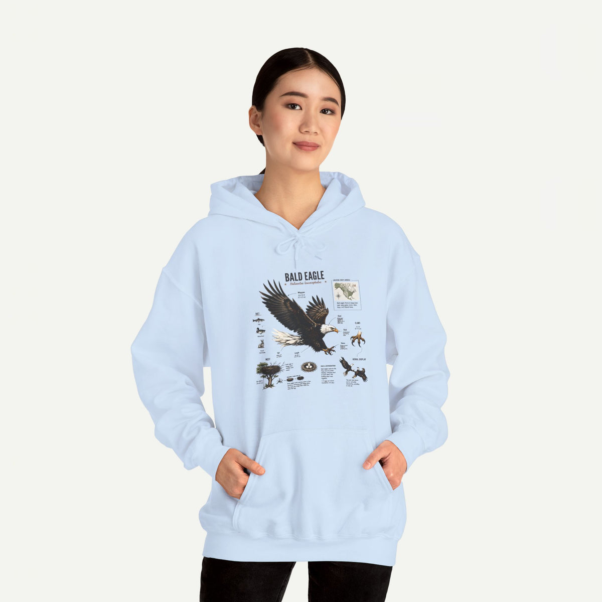 Eagle Graphic Hoodie — Bald Eagle Nature Print Sweatshirt