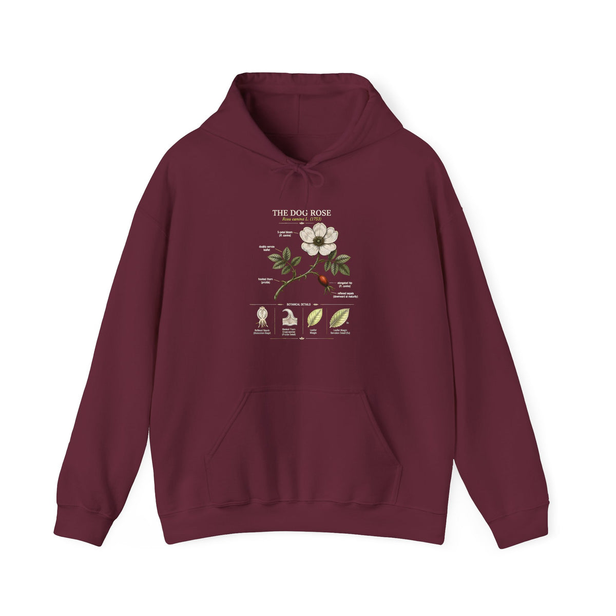 Floral Botanical Hoodie – White Dogwood Illustration with Text Main image