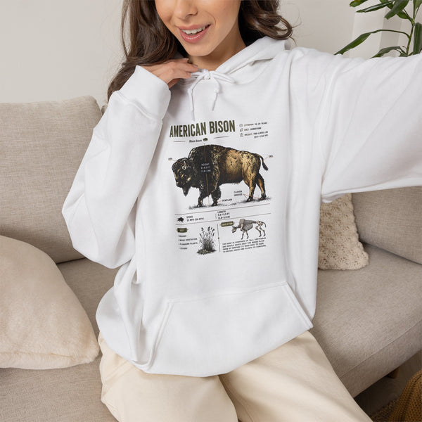 Bison Anatomy Hoodie — American Bison Illustration & Facts Sweatshirt