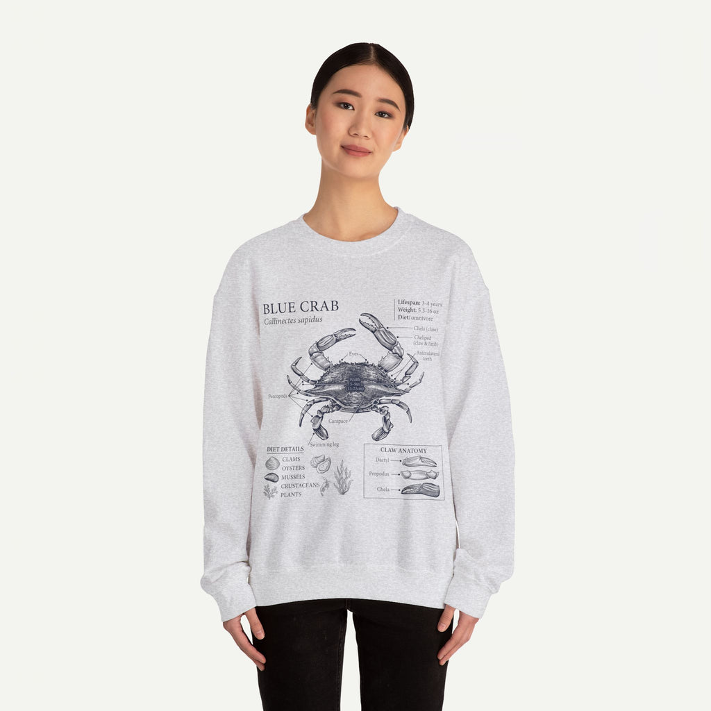 Blue Crab Anatomy Crewneck Sweatshirt – Marine Biology Graphic Pullover