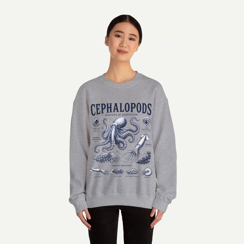 Cephalopods Crewneck Sweatshirt — Vintage Marine Biology Octopus Illustration