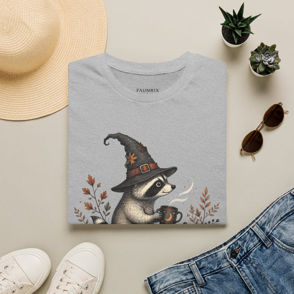 T-Shirt — Cute Raccoon Witch Illustration "It's OK to Be Weird" | Halloween Cozy Fall Graphic Tee