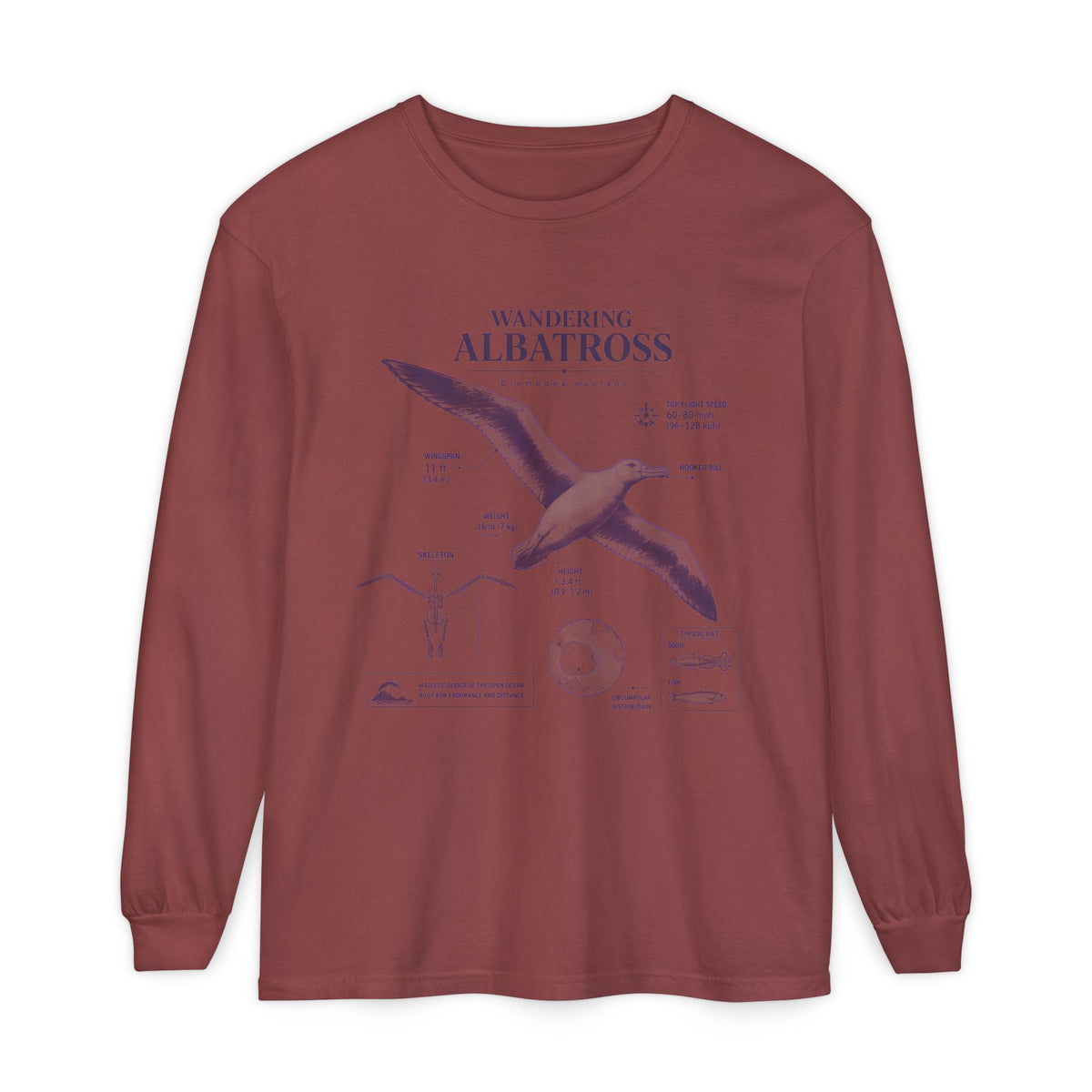 Wandering Albatross Long Sleeve Tee — Vintage Coastal Bird Illustration