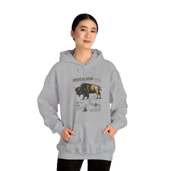 Bison Anatomy Hoodie — American Bison Illustration & Facts Sweatshirt
