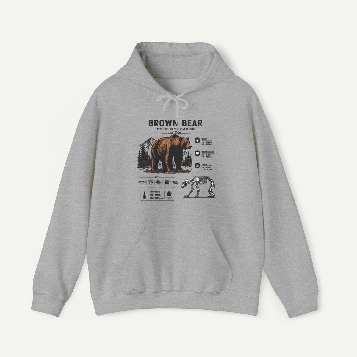 Brown Bear Anatomy Hoodie — Vintage Wildlife Graphic Sweatshirt