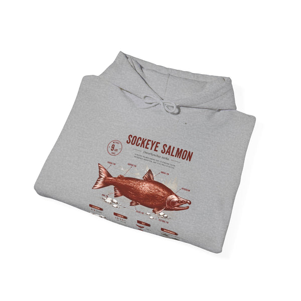 Sockeye Salmon Anatomy Hoodie — Fishing Chart Graphic Sweatshirt