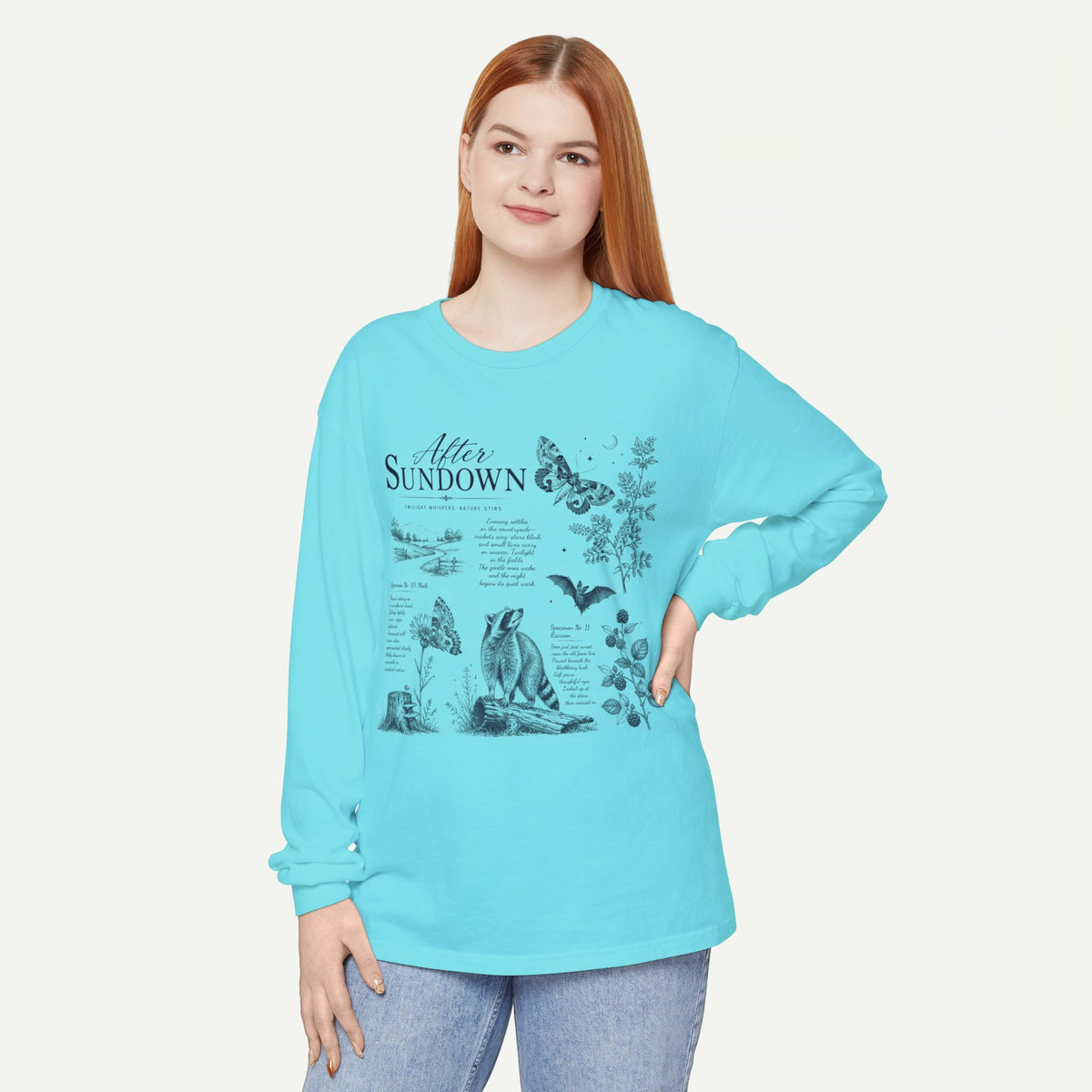 After Sundown Long Sleeve Tee — Vintage Moonlit Nature Graphic