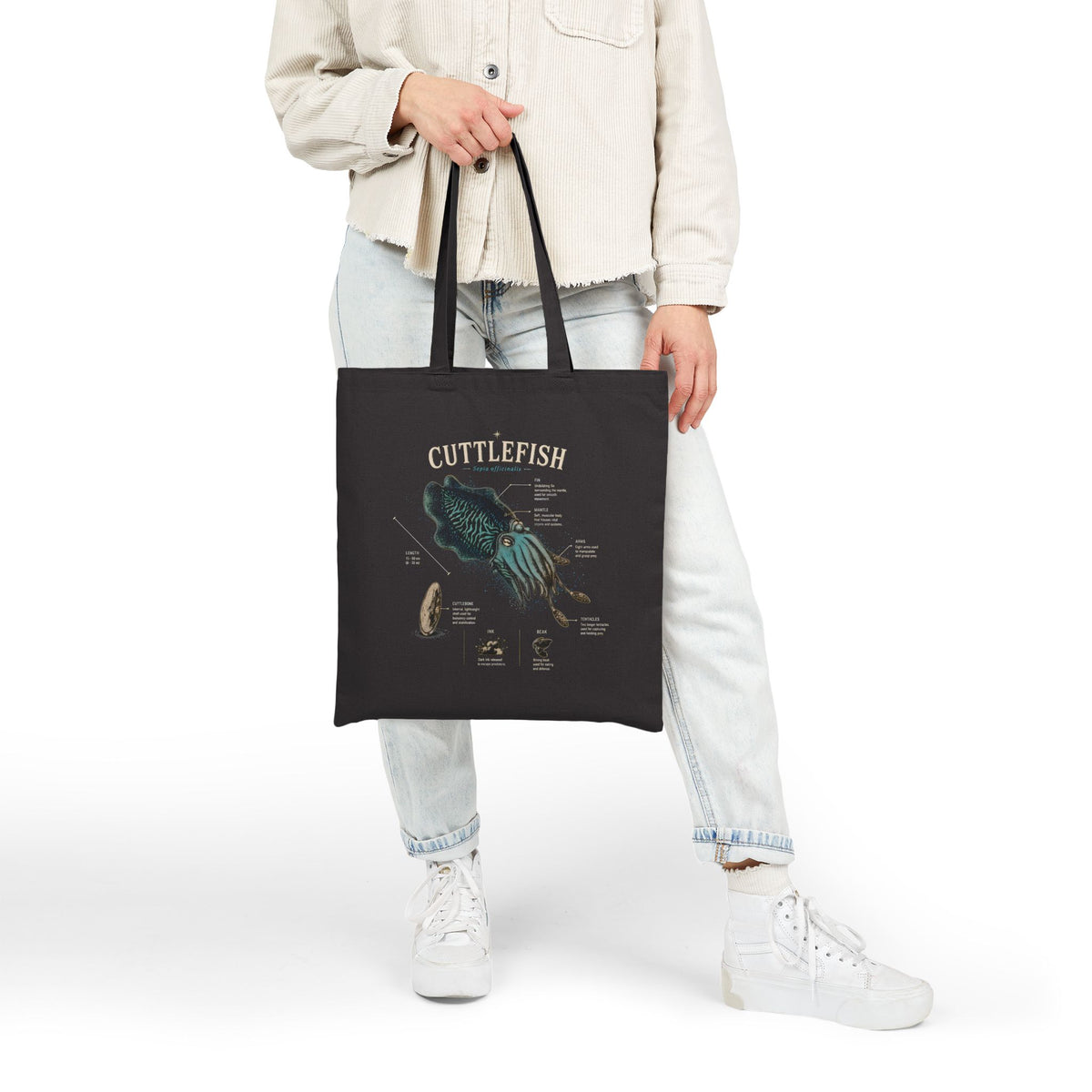 Cuttlefish Anatomy Tote Bag – Vintage Marine Illustration Cotton Canvas Shopper