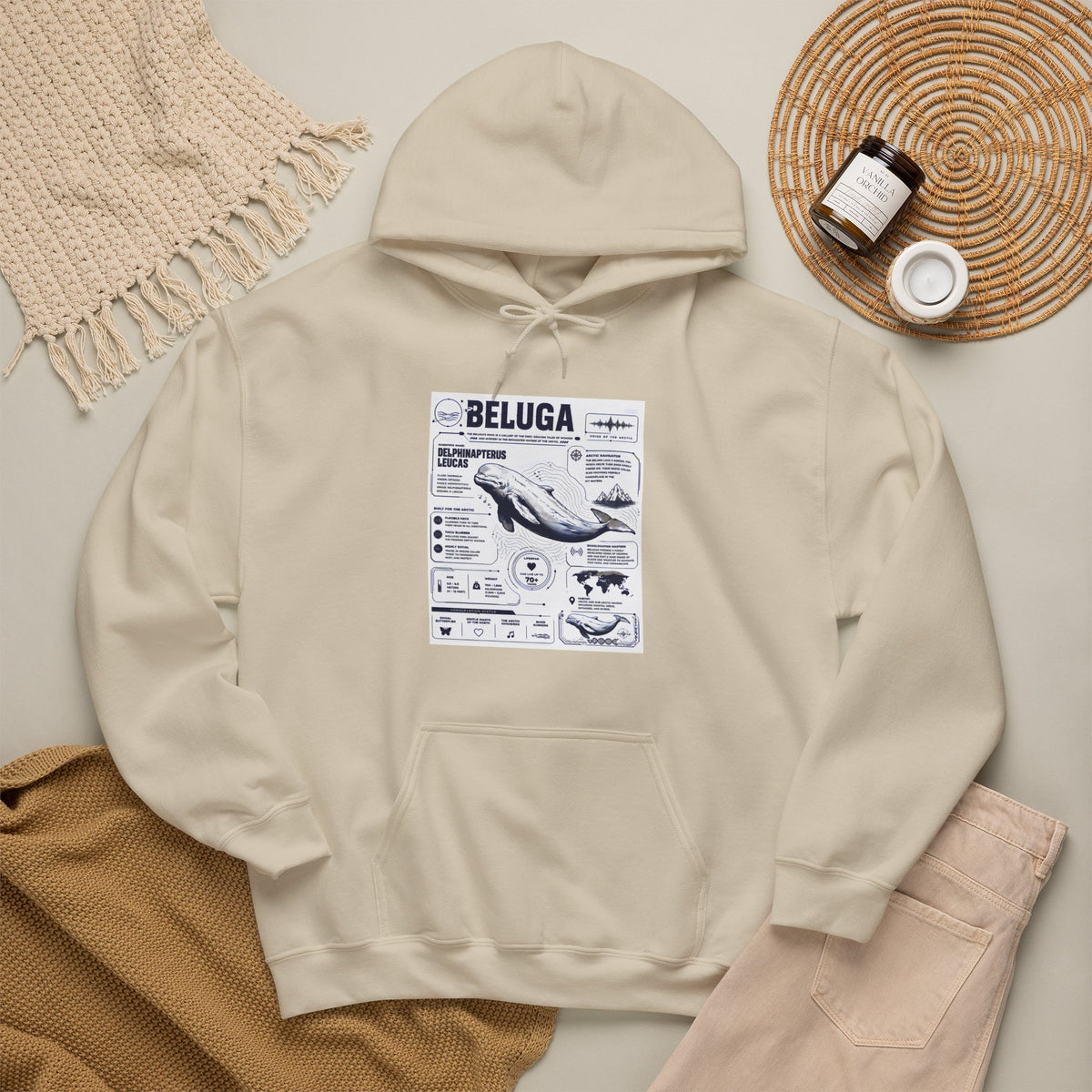Beluga Whale Graphic Hoodie - Marine Life Diagram Sweatshirt