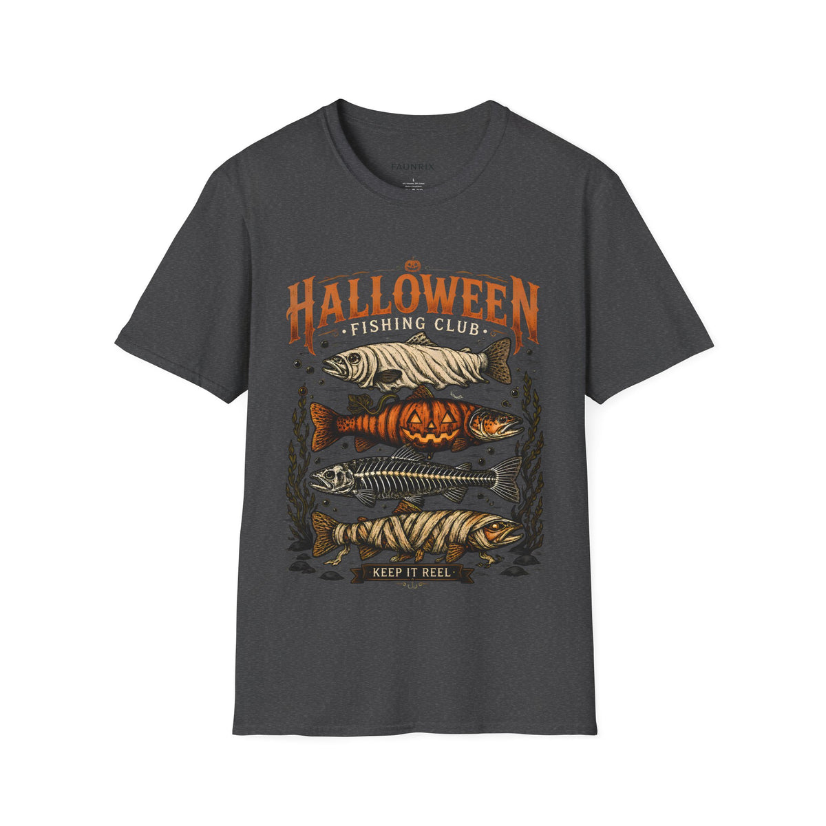 Halloween Trout Graphic T‑Shirt — Spooky Fish Pumpkin Design