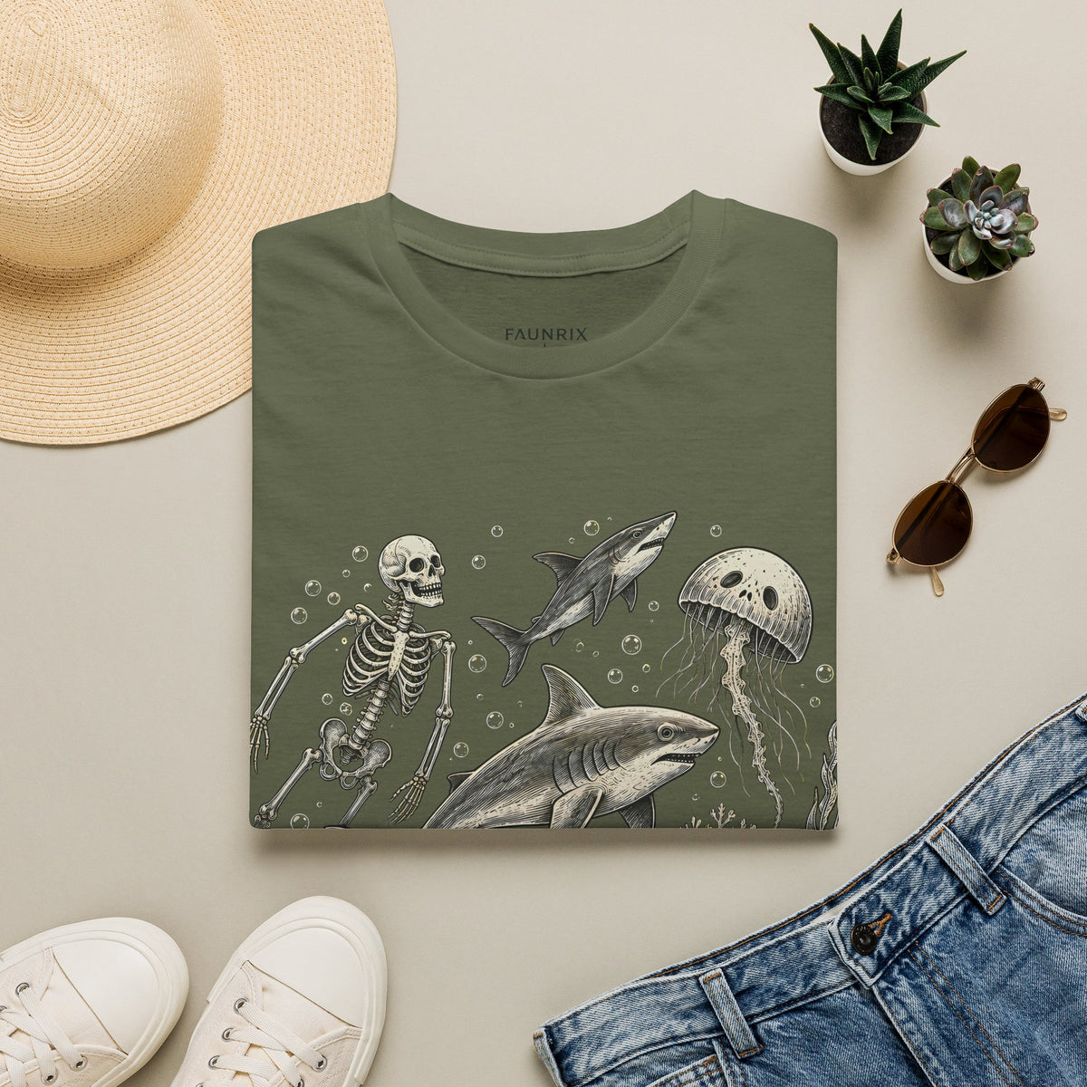 Ocean Skeleton Tee — "Lost in the Deep" Shark & Jellyfish Graphic Shirt