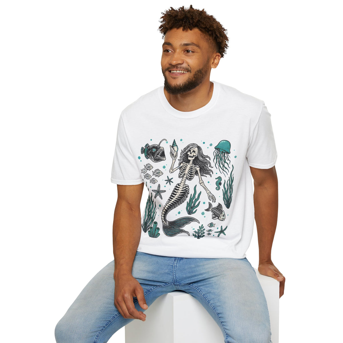 Mermaid Skeleton Tee — Gothic Sea Creature Graphic T-Shirt