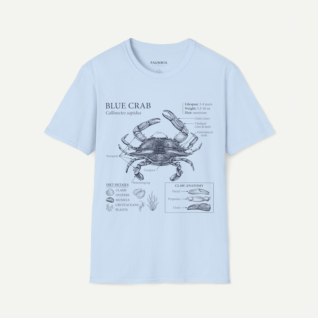 Crab Anatomy T-Shirt — Vintage Blue Crab Illustration Tee