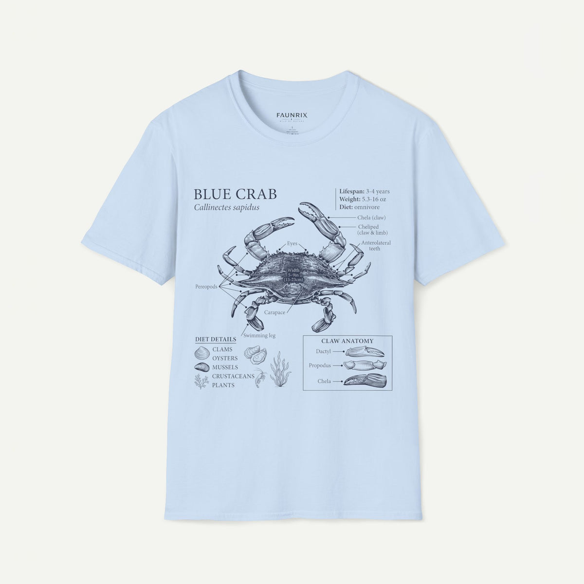 Crab Anatomy T-Shirt — Vintage Blue Crab Illustration Tee