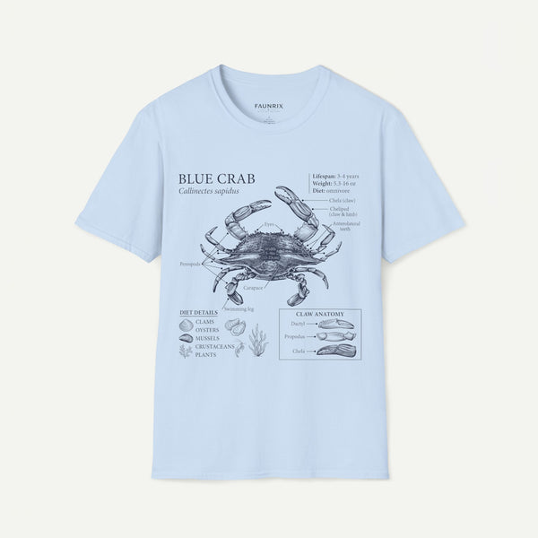 Crab Anatomy T-Shirt — Vintage Blue Crab Illustration Tee