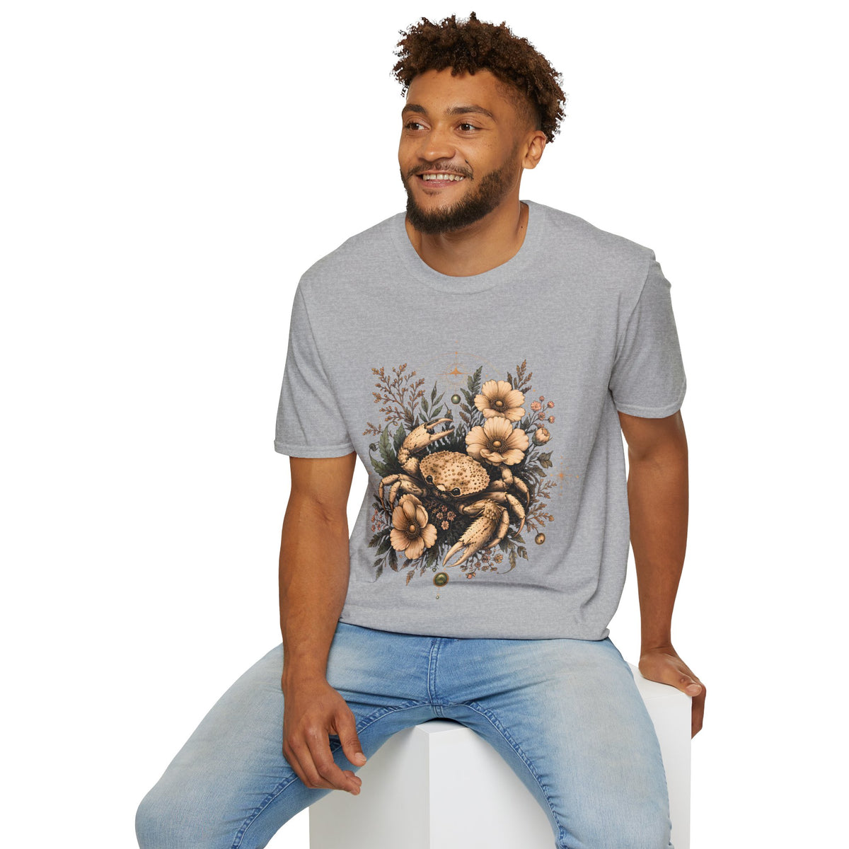 Floral Crab Tee — Vintage Coastal Crab & Wildflower Graphic T-Shirt