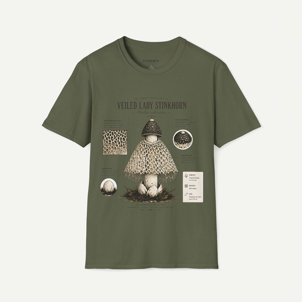 Veiled Lady Stinkhorn Mushroom Tee — Botanical Mycology Anatomy T-Shirt