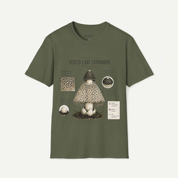 Veiled Lady Stinkhorn Mushroom Tee — Botanical Mycology Anatomy T-Shirt