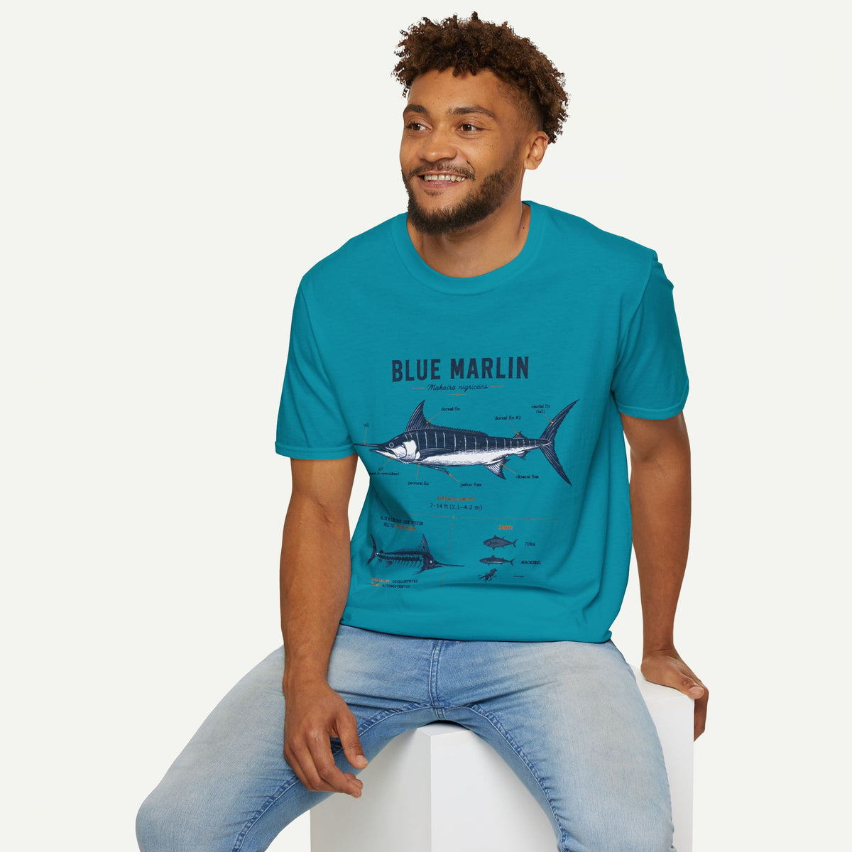 Blue Marlin Anatomy T-Shirt — Vintage Marine Fish Illustration Tee