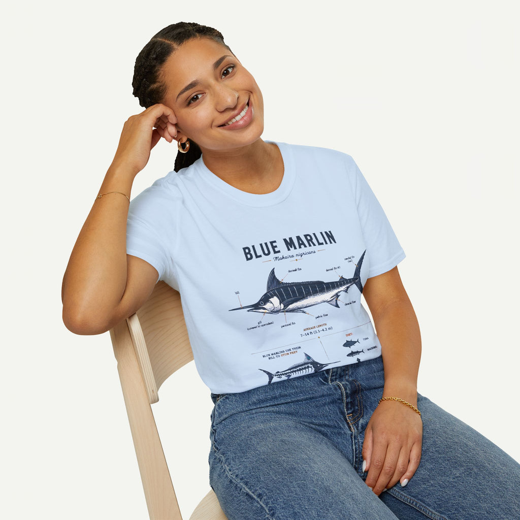 Blue Marlin Anatomy T-Shirt — Vintage Marine Fish Illustration Tee