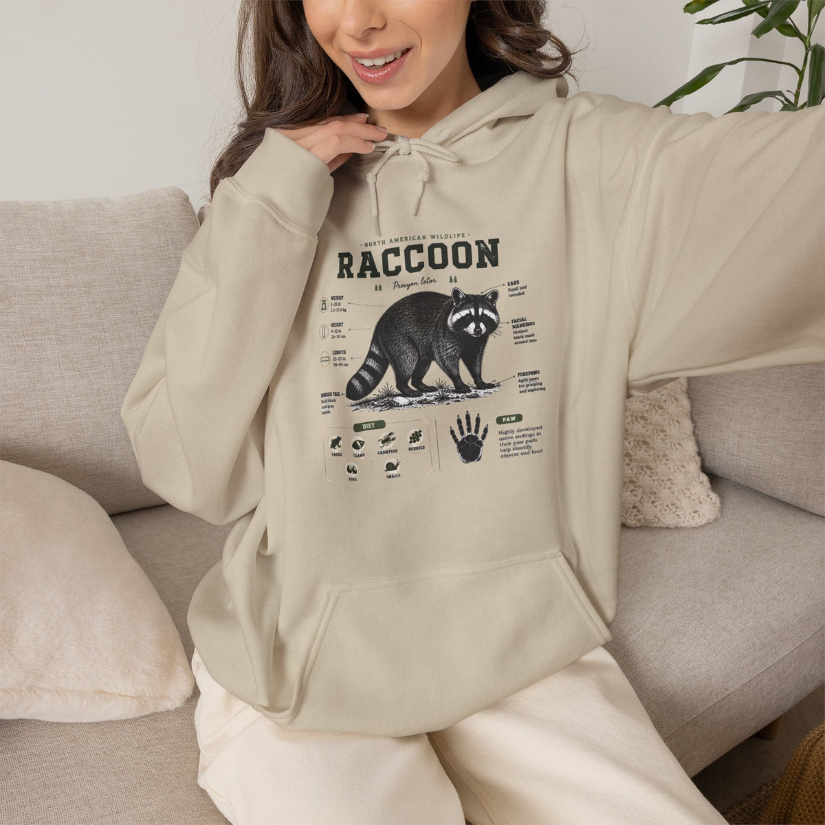 Raccoon Anatomy Hoodie — Vintage Wildlife Illustration Sweatshirt