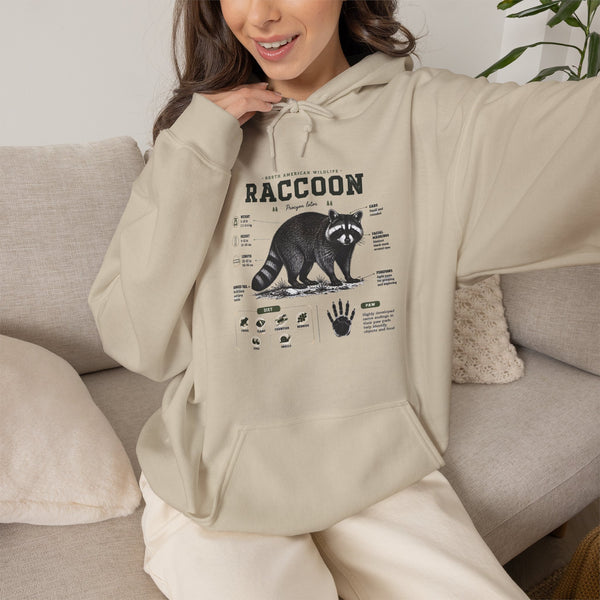 Raccoon Anatomy Hoodie — Vintage Wildlife Illustration Sweatshirt